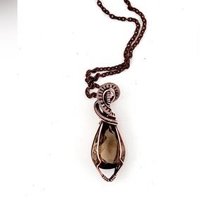 HANDMADE Smoky Quartz Copper Wire Wrapped Pendant Necklace, Artisan Jewelry Gift